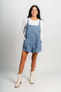 Gingham plaid sleeveless romper denim blue - Trendy Romper - Fashion Rompers & Pantsuits at Lush Fashion Lounge Boutique in Oklahoma City