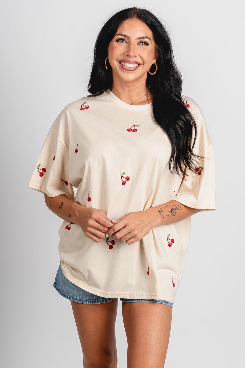 Cherry embroidered t-shirt beige