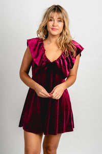 Velvet mini dress burgundy - Affordable dress - Boutique Dresses at Lush Fashion Lounge Boutique in Oklahoma City