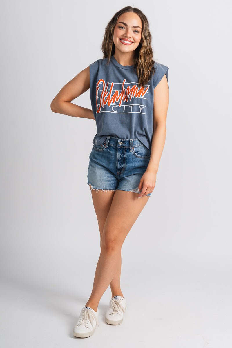 OKC diagonal lines muscle t-shirt light navy - Oklahoma City inspired graphic t-shirts at Lush Fashion Lounge Boutique in Oklahoma City