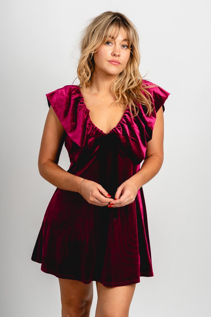 Velvet mini dress burgundy - Cute dress - Trendy Dresses at Lush Fashion Lounge Boutique in Oklahoma City