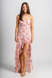 Asymmetrical floral maxi dress blush garden - Trendy dress - Cute Vacation Collection at Lush Fashion Lounge Boutique in Oklahoma City