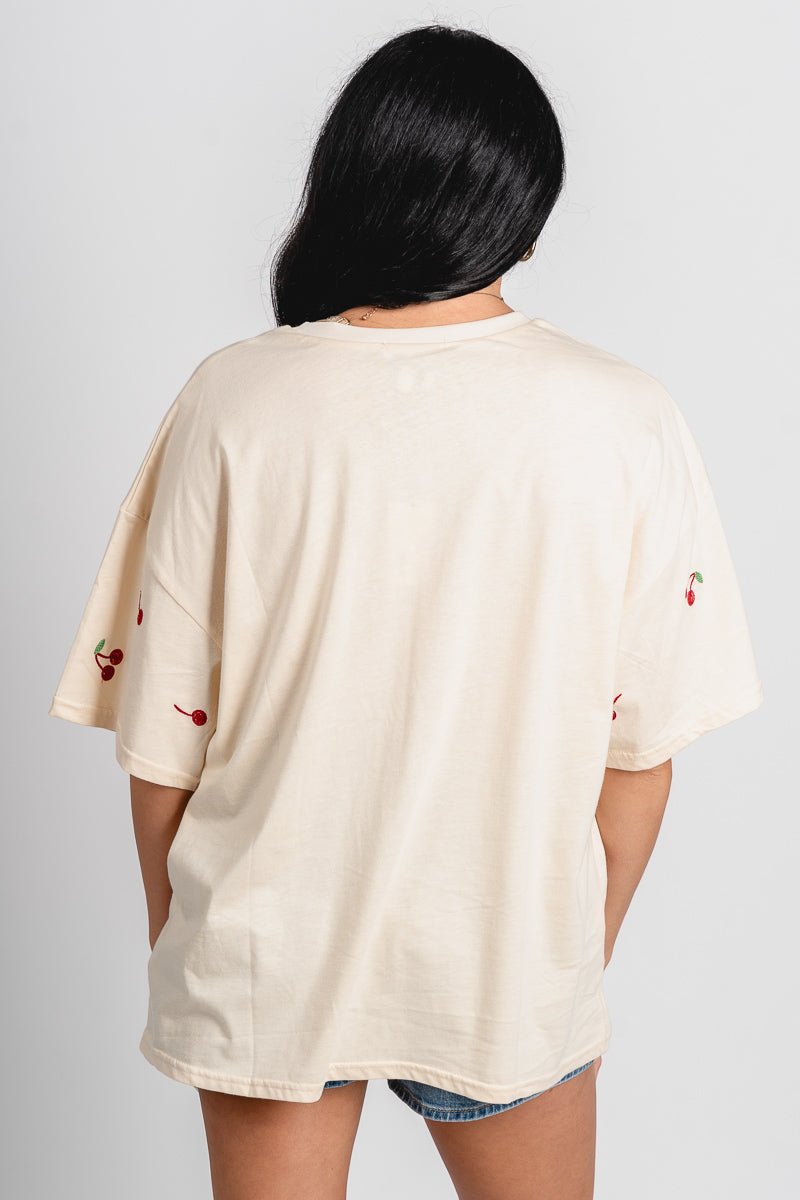 Cherry embroidered t-shirt beige