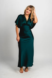 Satin lace maxi dress deep emerald - Cute dress - Trendy Dresses at Lush Fashion Lounge Boutique in Oklahoma City