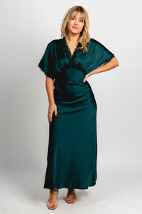 Satin lace maxi dress deep emerald - Trendy dress - Fashion Dresses at Lush Fashion Lounge Boutique in Oklahoma City