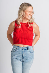 Sleeveless sweater tank top red – Stylish Sweaters | Boutique Sweaters at Lush Fashion Lounge Boutique in Oklahoma City