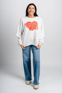 Love Club oversized sweatshirt ash grey - Trendy Valentine's T-Shirts at Lush Fashion Lounge Boutique in Oklahoma City