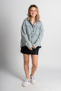 Distressed denim jacket light blue – Fashionable Jackets | Trendy Blazers at Lush Fashion Lounge Boutique in Oklahoma City