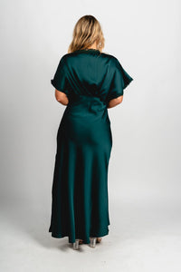 Satin lace maxi dress deep emerald - Affordable dress - Boutique Dresses at Lush Fashion Lounge Boutique in Oklahoma City