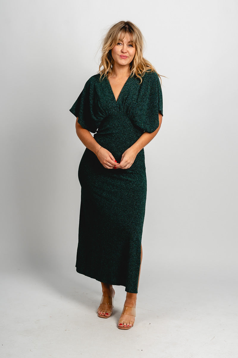 Glitter V-Neck Maxi Dress Emerald Emerald / Medium Glitter V-Neck Maxi Dress Emerald Emerald / Medium
