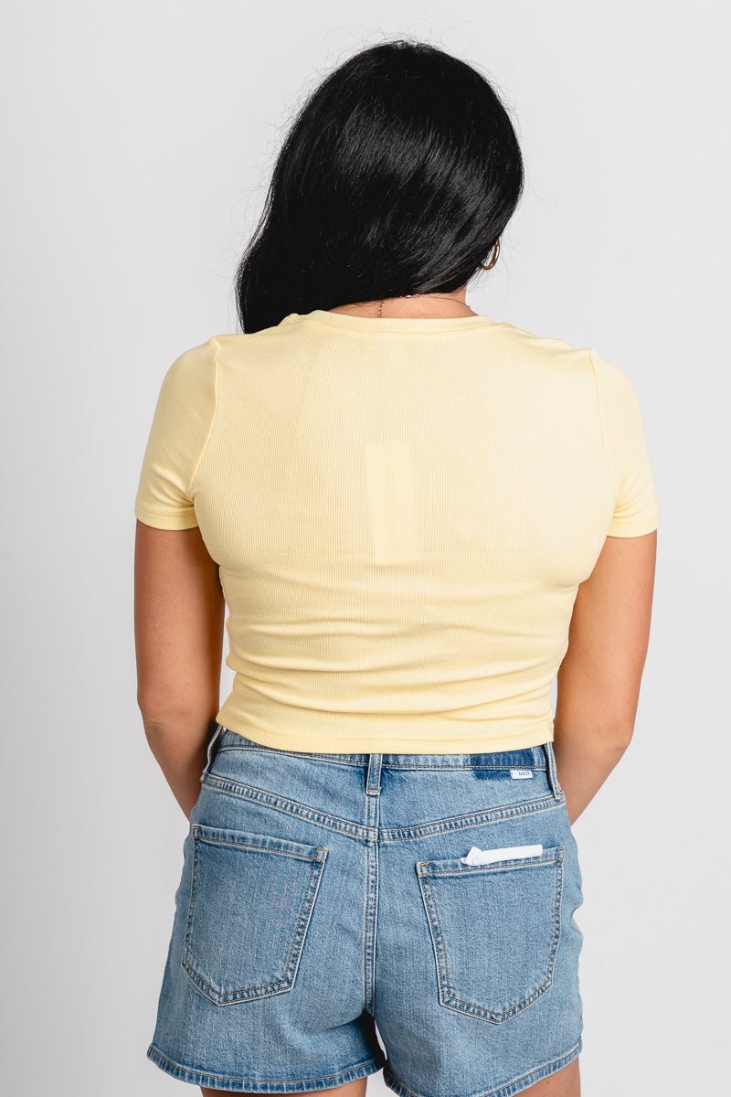 Cherry applique baby tee yellow