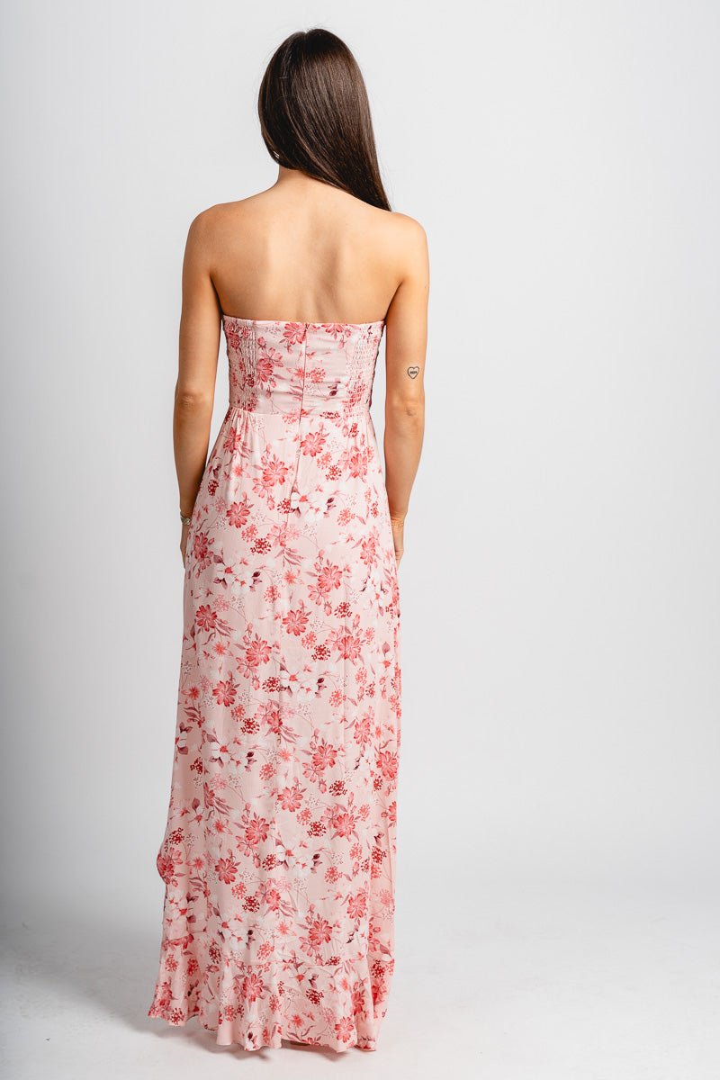 Asymmetrical floral maxi dress blush garden - Affordable dress - Boutique Dresses at Lush Fashion Lounge Boutique in Oklahoma City