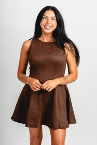 Sleeveless suede dress chestnut - Cute dress - Trendy Dresses at Lush Fashion Lounge Boutique in Oklahoma City