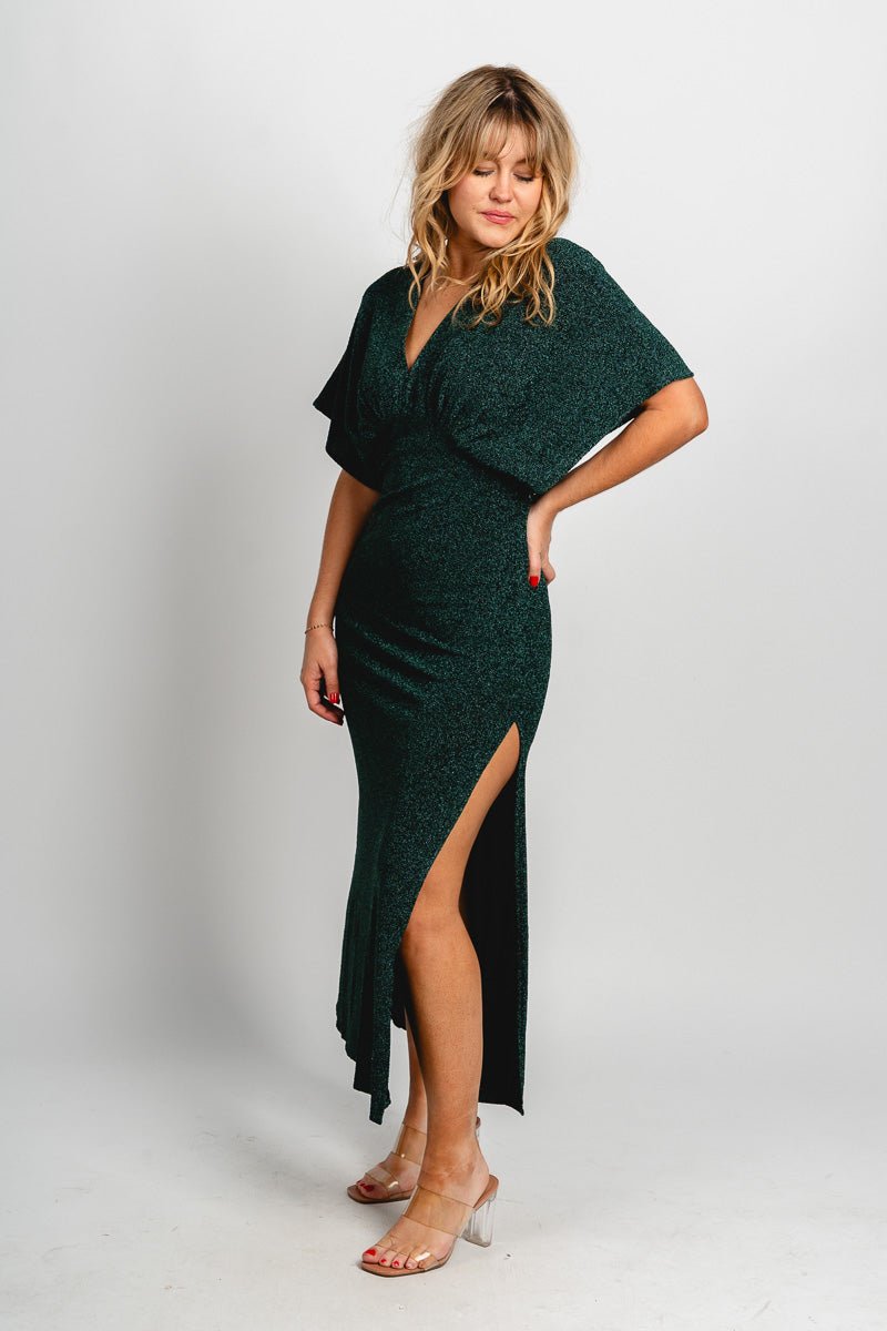Glitter v-neck maxi dress emerald | Trendy Dresses - Lush Fashion Lounge Glitter v-neck maxi dress emerald | Trendy Dresses - Lush Fashion Lounge