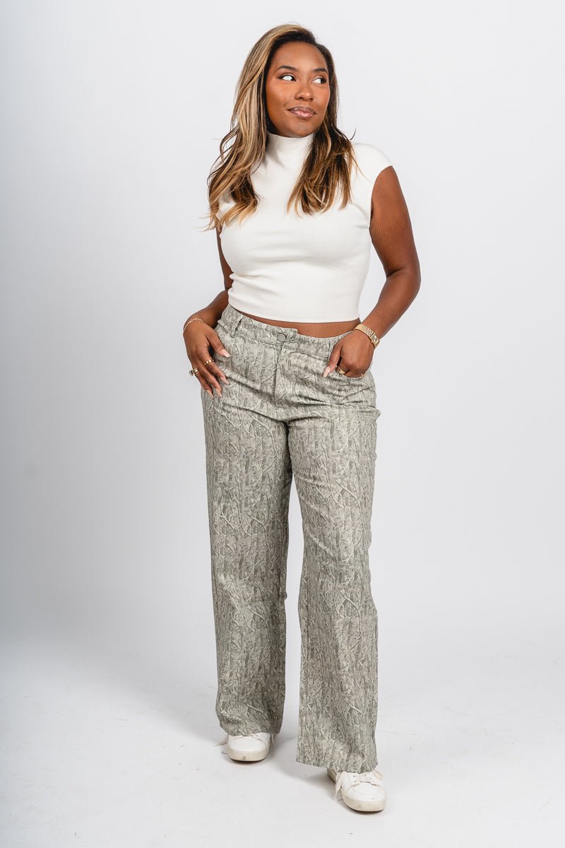 Mid rise camo wide leg jeans sage | Lush Fashion Lounge: boutique women's jeans, fashion jeans for women, affordable fashion jeans, cute boutique jeans