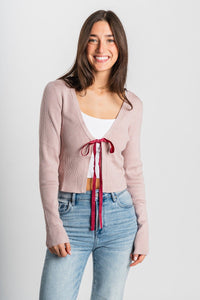 Ribbed tie cardigan blush - Cute Cardigan - Trendy Cardigans & Stylish Kimonos at Lush Fashion Lounge Boutique in Oklahoma City