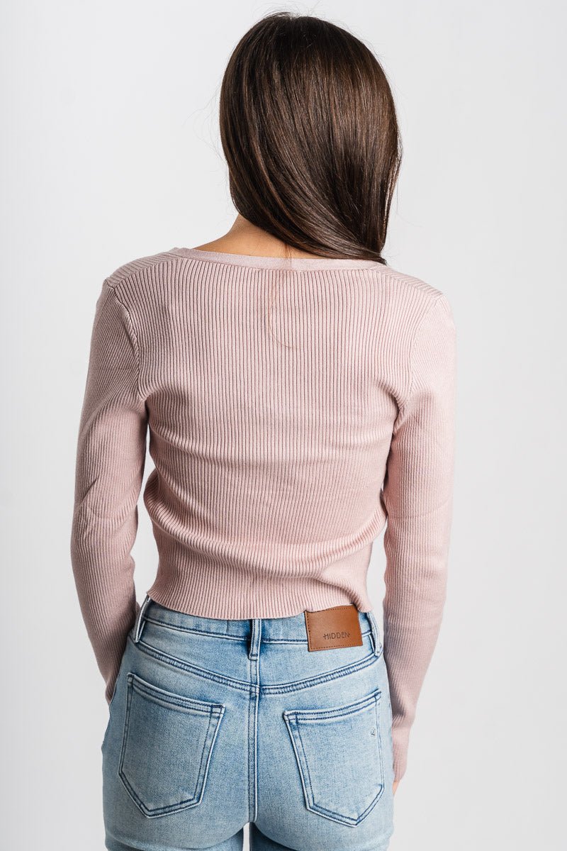 Ribbed tie cardigan blush