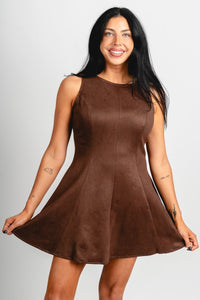 Sleeveless suede dress chestnut - Affordable dress - Boutique Dresses at Lush Fashion Lounge Boutique in Oklahoma City