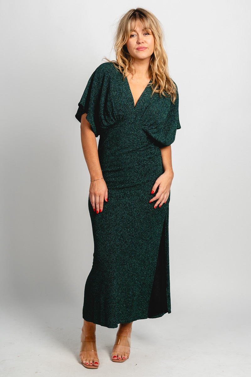 Glitter v-neck maxi dress emerald - Affordable dress - Boutique Dresses at Lush Fashion Lounge Boutique in Oklahoma City