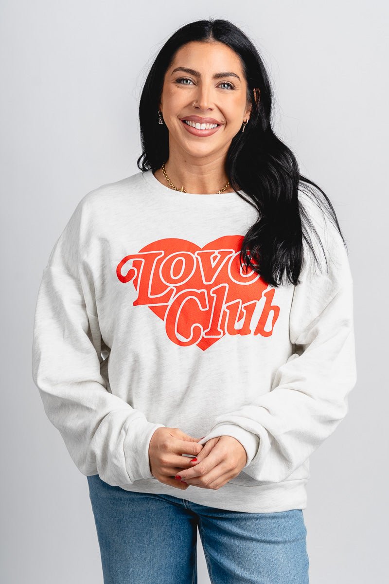 Love Club oversized sweatshirt ash grey - Trendy T-Shirts for Valentine's Day at Lush Fashion Lounge Boutique in Oklahoma City