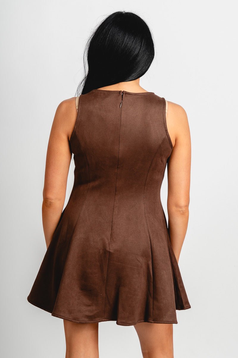 Sleeveless suede dress chestnut