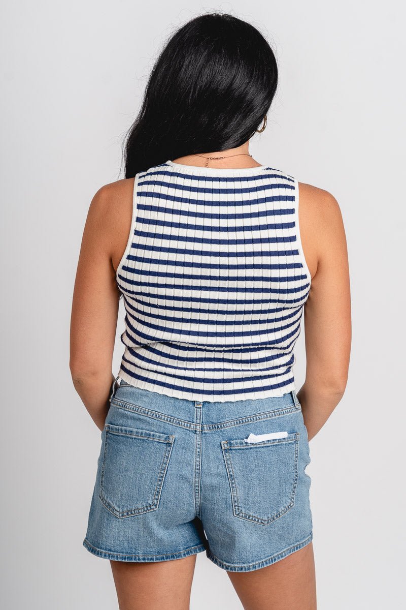Striped ribbed tank top white/navy