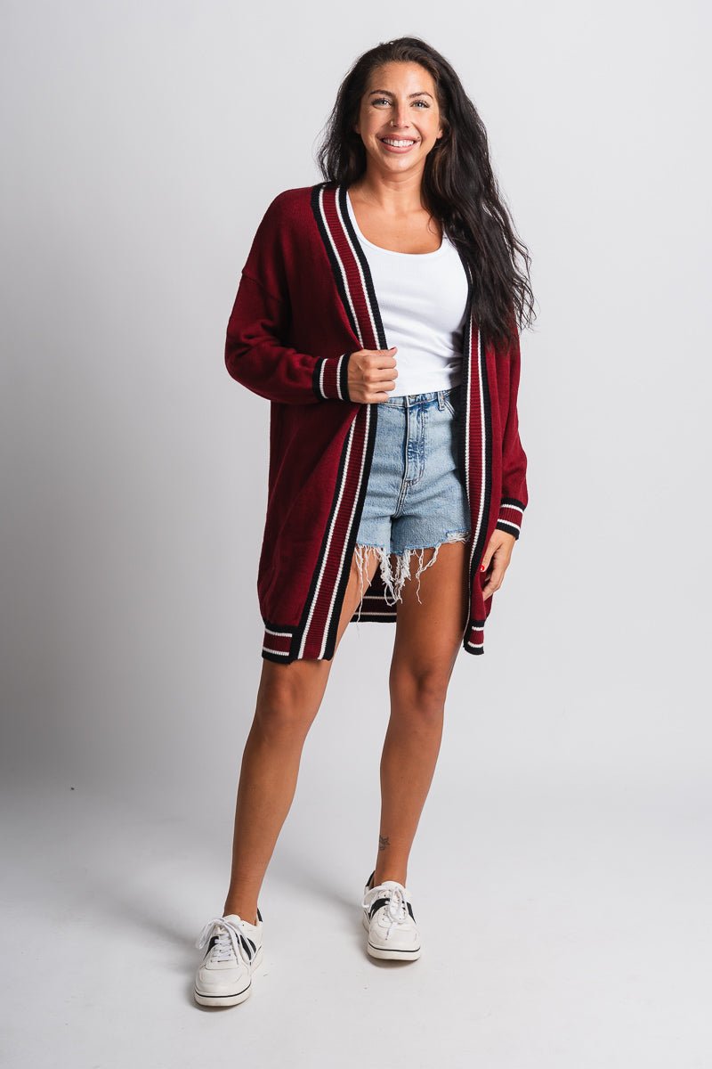 Game day varsity cardigan garnet