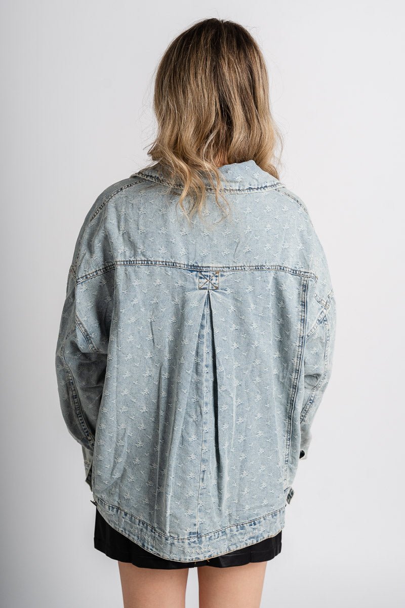 Distressed denim jacket light blue