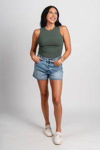 Round neck bodysuit dark sage Stylish bodysuit - Womens Fashion Bodysuits at Lush Fashion Lounge Boutique in Oklahoma City