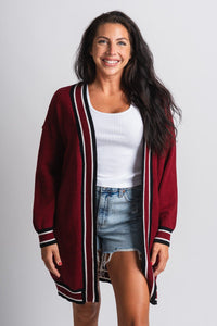 Game day varsity cardigan garnet - Affordable Cardigan - Boutique Cardigans & Trendy Kimonos at Lush Fashion Lounge Boutique in Oklahoma City