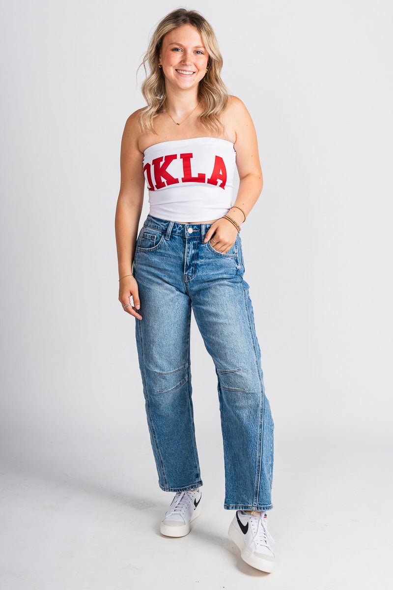 OU OKLA tube top white Top | Lush Fashion Lounge Trendy Oklahoma University Sooners Apparel & Cute Gameday T-Shirts