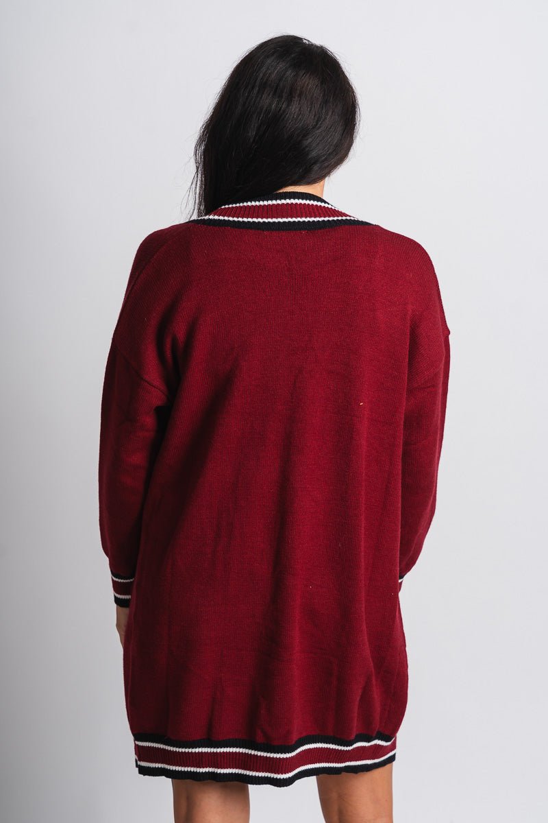 Game day varsity cardigan garnet