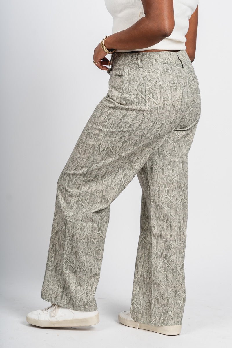 Mid rise camo wide leg jeans sage | Lush Fashion Lounge: boutique women's jeans, fashion jeans for women, affordable fashion jeans, cute boutique jeans