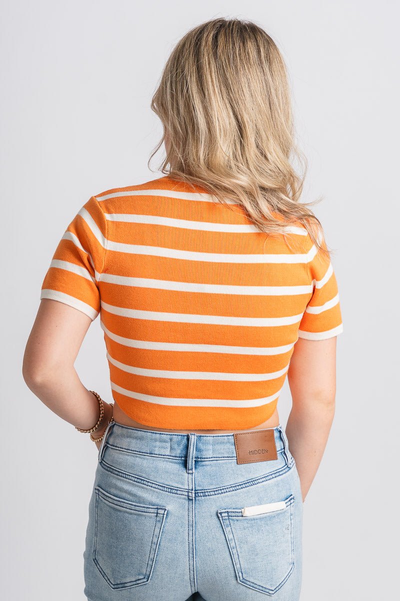 Striped crop top orange/white – Stylish Sweaters | Boutique Sweaters at Lush Fashion Lounge Boutique in Oklahoma City