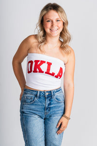 OU OKLA tube top white Top | Lush Fashion Lounge Trendy Oklahoma University Sooners Apparel & Cute Gameday T-Shirts