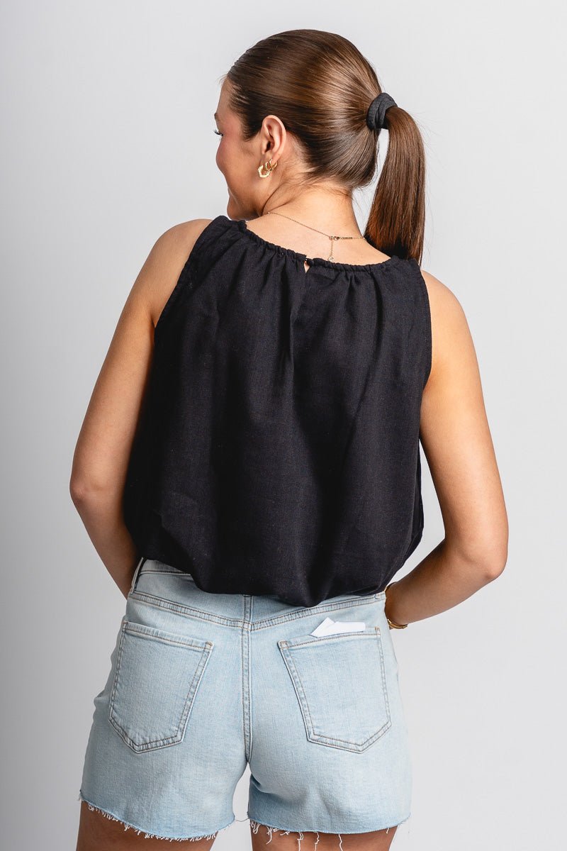 Sleeveless bubble hem top black