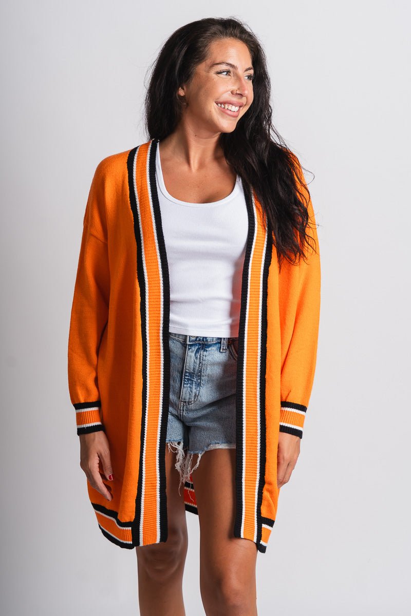 Game day varsity cardigan orange - Cute Cardigan - Trendy Cardigans & Stylish Kimonos at Lush Fashion Lounge Boutique in Oklahoma City