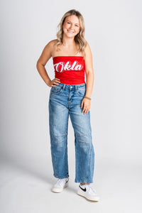 OU OKLA tube top crimson Top Crimson | Lush Fashion Lounge Trendy Oklahoma University Sooners Apparel & Cute Gameday T-Shirts