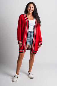 Game day varsity cardigan red - Trendy Cardigan - Fashion Cardigans & Cute Kimonos at Lush Fashion Lounge Boutique in Oklahoma City