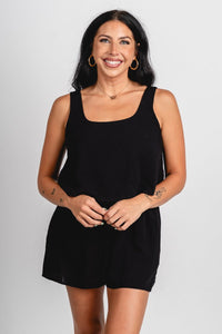 Flowy sleeveless romper black - Cute Romper - Trendy Rompers and Pantsuits at Lush Fashion Lounge Boutique in Oklahoma City
