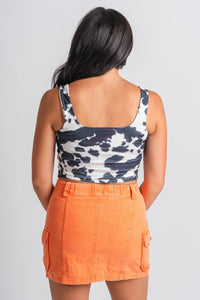 Cow print tank top black/white - Affordable tank top - Boutique Tank Tops at Lush Fashion Lounge Boutique in Oklahoma City