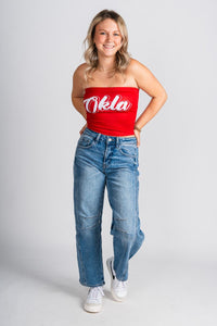 OU OKLA tube top crimson Top | Lush Fashion Lounge Trendy Oklahoma University Sooners Apparel & Cute Gameday T-Shirts