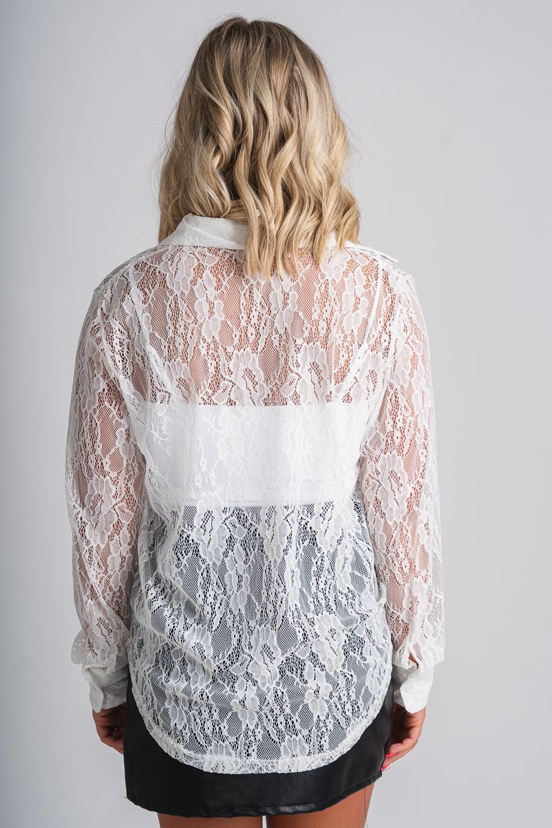 Charlotte lace button up top white