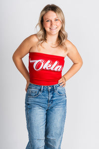 OU OKLA tube top crimson Top | Lush Fashion Lounge Trendy Oklahoma University Sooners Apparel & Cute Gameday T-Shirts