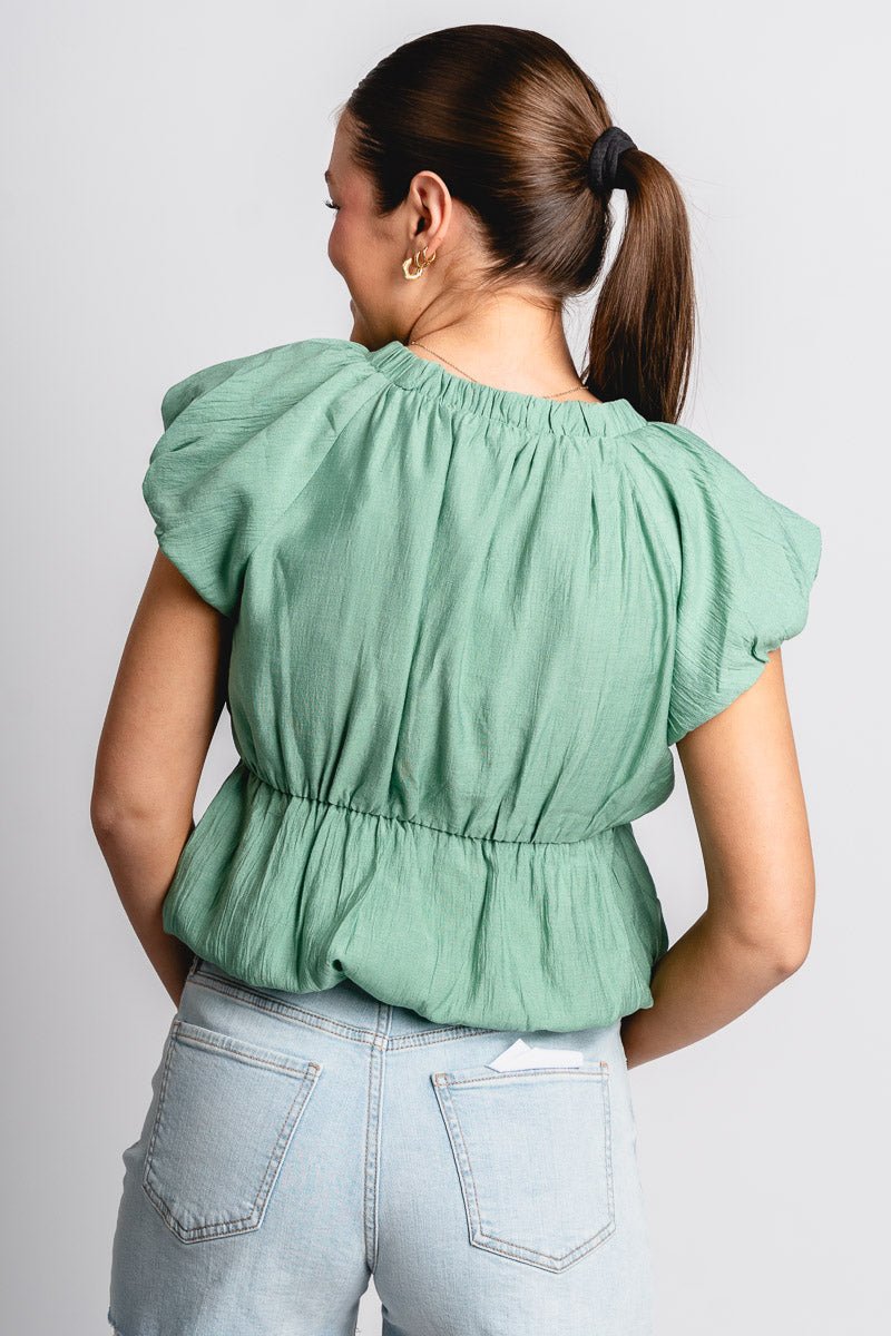 Bubble hem bow detail top green