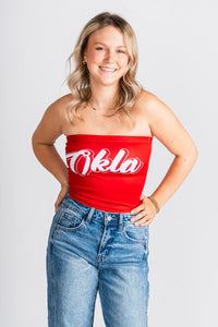 OU OKLA tube top crimson Top | Lush Fashion Lounge Trendy Oklahoma University Sooners Apparel & Cute Gameday T-Shirts