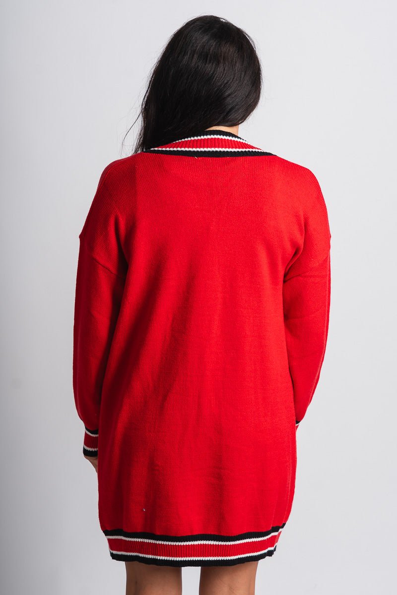 Game day varsity cardigan red