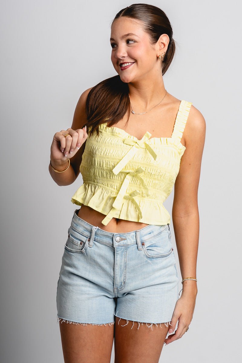 Smocked bow detail top yellow