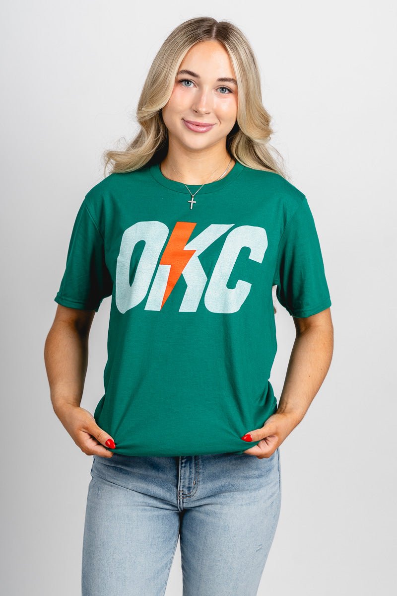 OKC Bolt K unisex t-shirt green - Trendy OKC Apparel at Lush Fashion Lounge Boutique in Oklahoma City