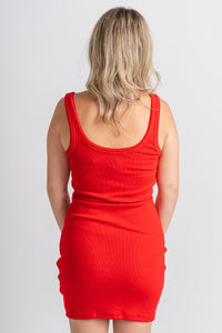 Slit front ribbed tank dress red - Affordable Dress - Boutique Dresses at Lush Fashion Lounge Boutique in Oklahoma City